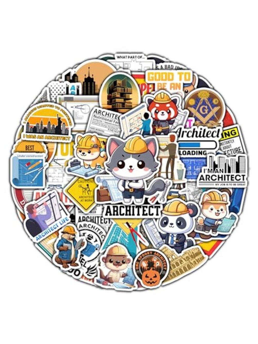 50 PCS Architect Pack Stickers Work Funny Vinyl Decals Waterproof for Adults
